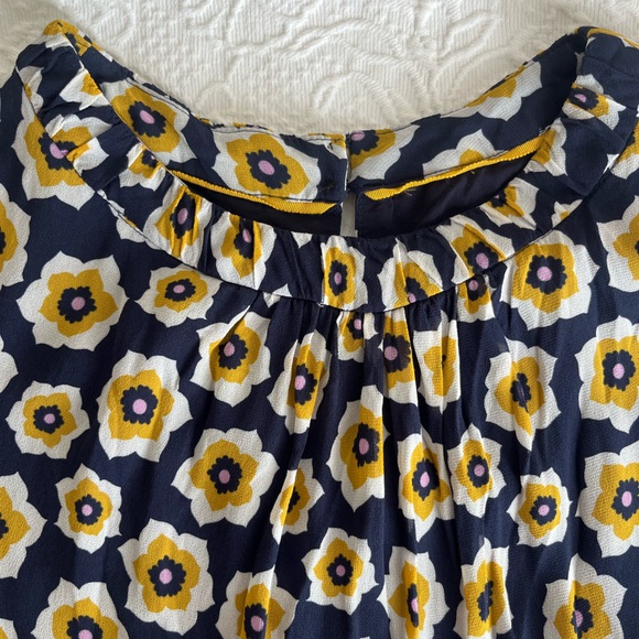 Boden Carey dress navy blue yellow flower floral print high neck silk zip up - Picture 7 of 16